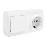 BASE DOBLE BIPOLAR CON T/TL + CONMUTADOR DE CRUCE Y CON OBTURADOR SUPERFICIE MURAL 138 x 42 x 72 mm