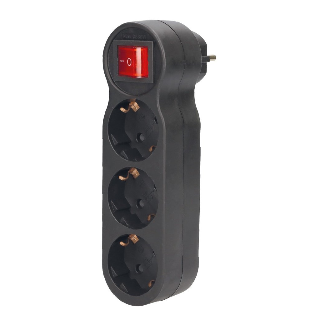 Ladrón triple salida con interruptor Negro LADRÓN TRIPLE SALIDA CON INTERRUPTOR NEGRO - Imagen 1